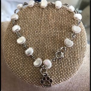 New Hand Made Pearl Bracelet With Dog Paw Charm